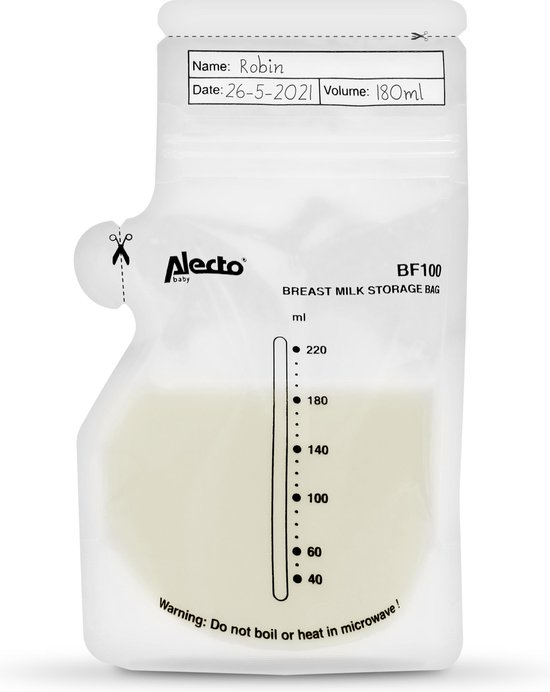 Alecto BF100 - Moedermelk bewaarzakjes 220 ml, 100 stuks van Alecto