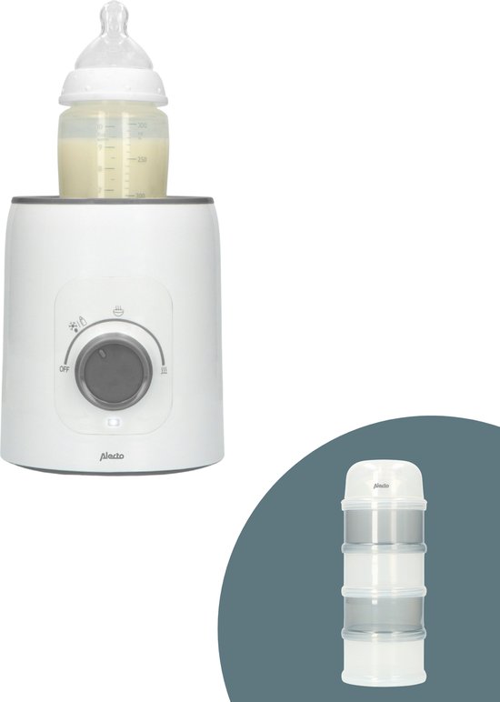 Alecto BW600 - Flessenwarmer met Snelle Opwarming 210W - Wit - Bundel met BF-4 Melkpoedertoren van Alecto