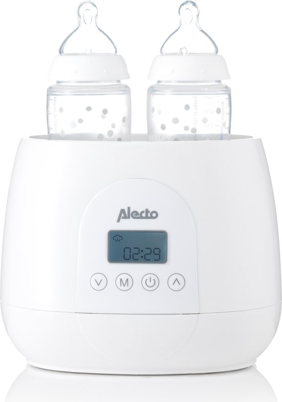 Alecto BW700TWIN - Dubbele digitale Flessenwarmer 500W voor opwarmen, steriliseren en ontdooien - Verwarm 2 flesjes tegelijkertijd - Inclusief stoomkap - Wit van Alecto
