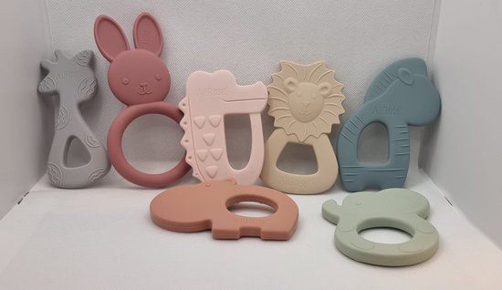 AliRose - BijtRing Set - 7 stuks - DIEREN - Multi Color - BPA-vrij - Platinum Siliconen van AliRose