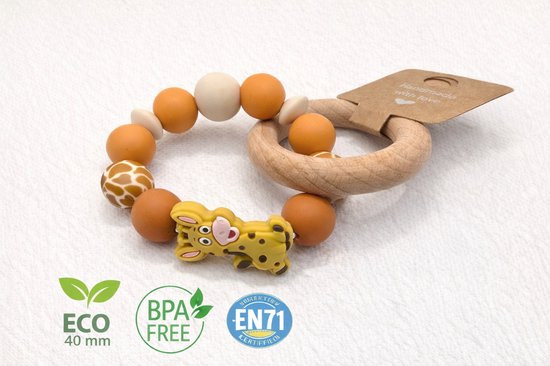 AliRose - Handgemaakte Siliconen Kralen met Houten Bijtring – Eco-Vriendelijk & Veilig - Giraf van Merkloos