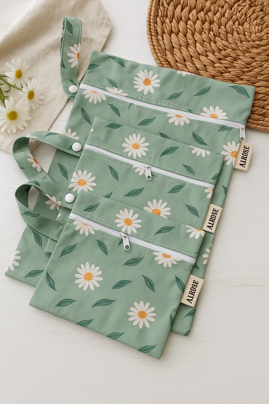 AliRose – Waterdichte Luiertasjes & Opbergtasjes – Set van 3 – Handig voor onderweg, luiers, doekjes & babyspulletjes – Kamille van Merkloos