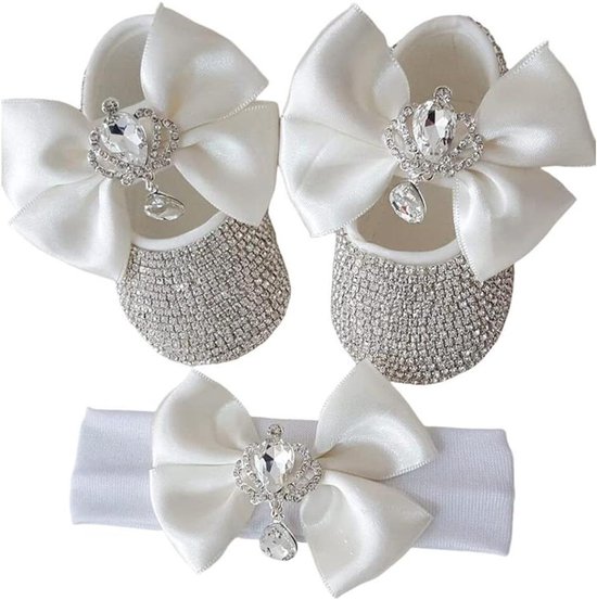 Allecta - Cadeaulint Babyschoenen voor Meisjes | Zacht Antislip Prinsessenschoenen, Verjaardagsfeest Doop Gift | 0-6 Maanden | Wit 12 cm van Merkloos