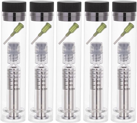 Allecto - Herbruikbare Glazen Spuit - Doseerspuiten 1ml - Voor Laboratorium en Dierenvoeding - Zilver - Luer-slot - Ideaal voor Vloeistoffen - Gesc...