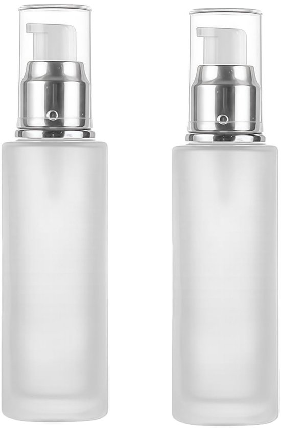 Allecto - Lege Glas Lotion Pomp Dispenser - Hervulbare Cosmetische Fles - 120ml - Frosted - Ideaal voor Reizen - Set van 2