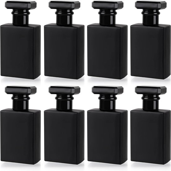 Allecto- Lege Parfum Spuitfles - Navulbare - Zwart - 30 ml - Vierkant Glazen Verstuiver Flessen - Gouden Mist Pomp - Draagbaar - Reizen - Essentiële Oliën - Aftershave & Cologne - Geschikt voor - 8 Pak