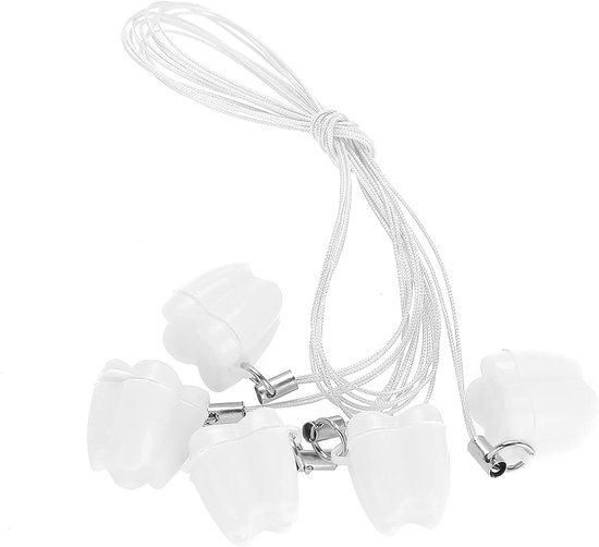 Allecto- Opbergdoos voor Melktanden - Baby - Plastic - Tand Saver - Touw - Jongens en Meisjes - Geschikt voor Melktanden - Wit - 5 Stuks Plastic Baby Melk Tand Opbergdoos met Touw, Tand Saver Kettingen voor Jongens en Meisjes. van Merkloos