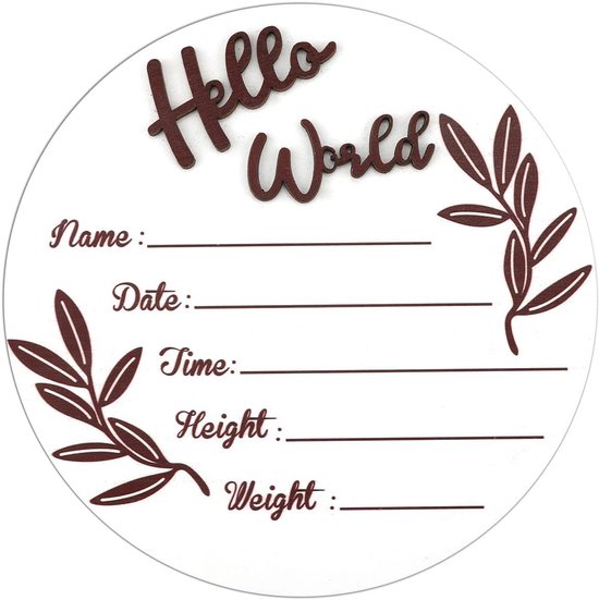 Allecto Plus - Baby Mijlpaal Kaarten Houten Pasgeboren Welkom Teken - Foto Prop voor Babyfoto's - Industriële Ziekenhuis Kwekerij Decoratie met Hallo Wereld Thema van Merkloos