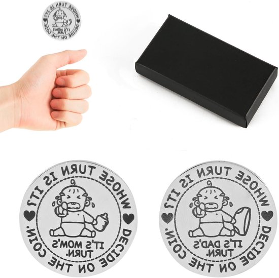 Allecto Plus - Beslissingsmunt 3cm Grappig Babycadeau voor Nieuwe Ouders | Mama's Beurt Papa's Beurt | Zwangerschapscadeaus Eerste keer Moeder Vader van Allecto Plus