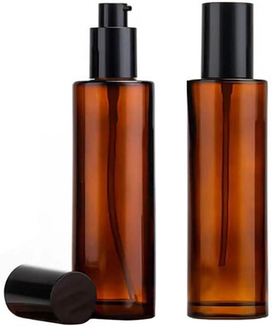 Allecto Plus - Lege Navulbare Amber Glazen Lotion Pomp Flessen 2 Stuks - Voor Foundation Crème Make-up Verwijderen Olie Shampoo - Inhoud 120ml/4oz