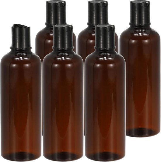 Allecto Plus - Lekvrije Reisflessen 6 stuks 100ml - Hervulbare Knijpfles voor Shampoo en Toiletartikelen in Bruin - Dispenser Container met Schijfdop van Allecto Plus