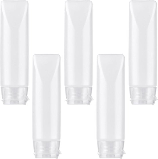 Allecto Plus - Set van 5 navulbare reisflessen voor cosmetica en shampoo - Transparante kunststof tubes - Ideaal voor onderweg - Lekvrije tubeflessen - Draagbare reisset