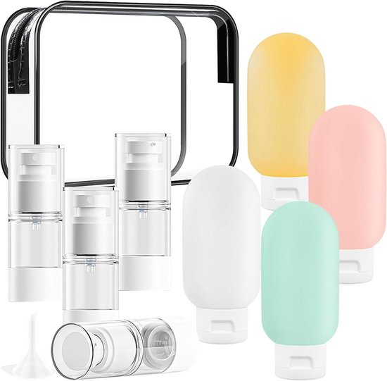 Allecto Plus - Siliconen reisflessenset voor shampoo, lotion, douchegel en crème - Lekvrij en navulbaar - Reiscosmetica reisset met lege tubes - Handig reisformaat - Ideaal voor op reis