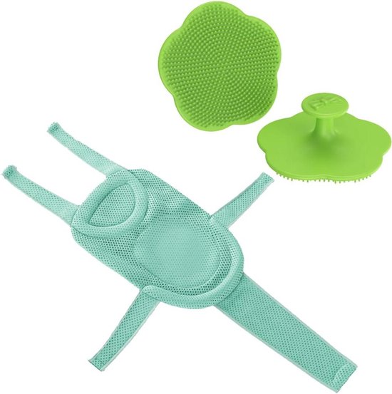 Allecto Plus - universeel baby badkussen met douche mat en siliconen shampoo borstel voor kinderen 0-36 maanden - badondersteuning voor pasgeborenen met verstelbare maat van Merkloos