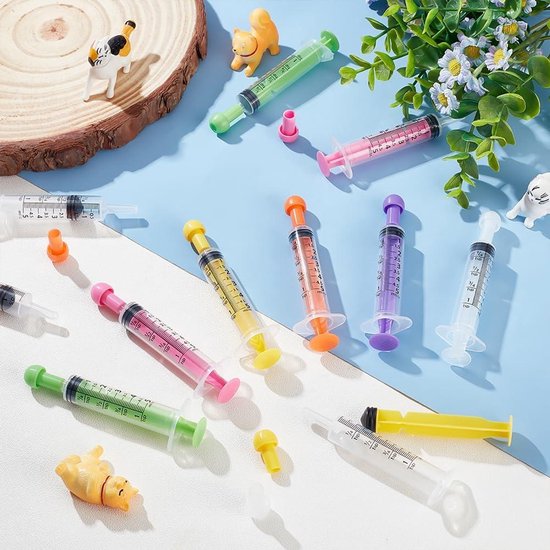Allecto Premium - Plastic Meetspuitjes 18 stuks in 6 kleuren 5ML met dop | Individueel verzegeld | Meetgereedschap zonder naald | Vloeibare spuit voor wetenschappelijke labs en dierenbenodigdheden