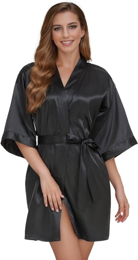 Allecto - Satijnen kimono-badjas - Luxe ochtendjas - Korte mouwen - Ademend en comfortabel - Perfect voor loungewear - Ideaal voor spa en hotel