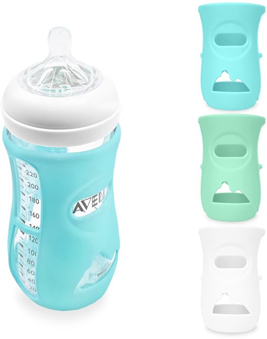 Allecto - Silicone Covers - Shatterproof - Geschikt voor Avent Natural Glasflessen - 240 ml - Bescherming - Set van 3 - Transparant van Merkloos