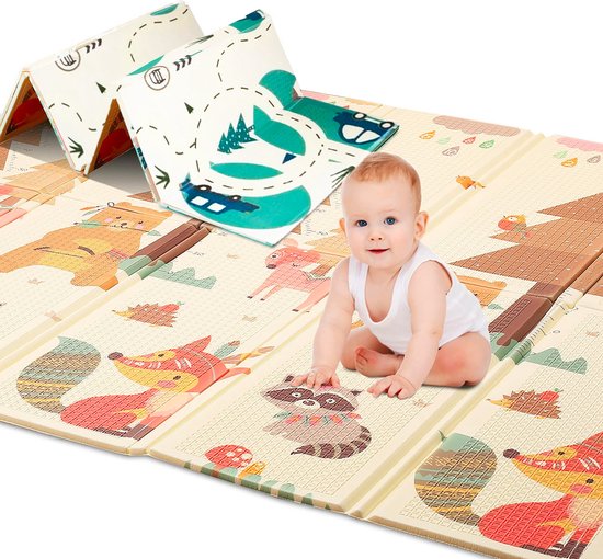 Allerion Foam Speelmat Set Bos en Autootjes – Opvouwbaar – Dubbelzijdig - 200cm x 150cm – Inclusief opbergtas van Allerion