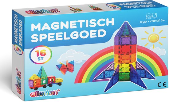Allerion Magnetisch Speelgoed - 16-delige Magnetic Tiles Bouwset - Magna Tegels - Magnetische Blokken - Montessori & STEM Speelgoed - Voor Kinderen, Jongens & Meisjes van Merkloos