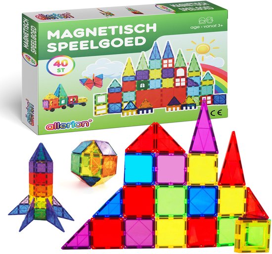 Allerion Magnetisch Speelgoed – 40-delige Magnetic Tiles Bouwset – Magna Tegels – Magnetische Blokken – Montessori & STEM Speelgoed – Voor Kinderen, Jongens & Meisjes van Merkloos
