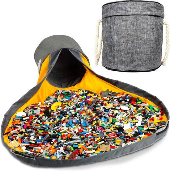 Allerion Speelgoed Opbergdoos – Speelkleed – Voor Binnen en Buiten – Grijs en Geel – 150cm x 150cm - Inclusief handvaten van Allerion