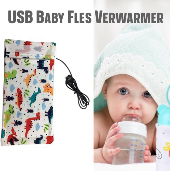 Allernieuwste 2 STUKS USB Baby Fles Warmer model Dinosaurus - Heater - Reisaccessoire - Draagbaar - Klittenband - Kleur van Allernieuwste