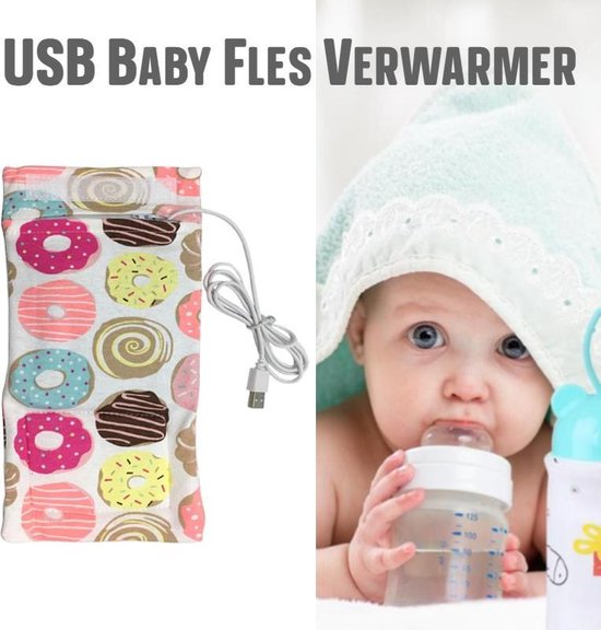 Allernieuwste 2 STUKS USB Baby Fles Warmer model Donuts- Heater - Reisaccessoire - Draagbaar - Klittenband - Kleur van Allernieuwste