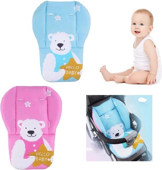 Allernieuwste Buggy Inleg Kussen Hello Baby Roze + Blauw - Tweezijdig bruikbaar - Kinderwagen - Kinderstoel hoes - Wasbaar van Allernieuwste