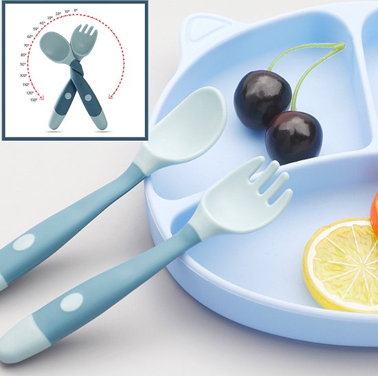 Allernieuwste.nl® 2 Sets Van 3-DELIG Buigbaar Kinderbestek Buigbare Lepel en Vork Vaatwasserbestendig - BPA Vrij - kleur PAARS van Allernieuwste.nl