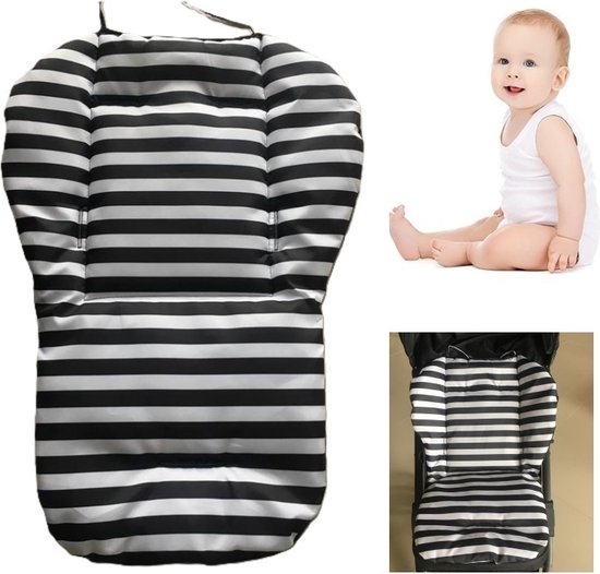 Allernieuwste.nl® Buggy Inleg Kussen Zwart-Witte Strepen - Tweezijdig bruikbaar - Kinderwagen van Allernieuwste.nl