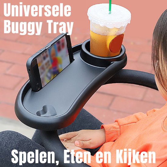 Allernieuwste.nl® Buggy Tray UNIVERSEEL Maaltijdbakje Speeltafeltje met Mobiele Telefoon Sleuf Kinderwagen Tafel - 36 x 14.5 cm - Zwart van Allernieuwste.nl®