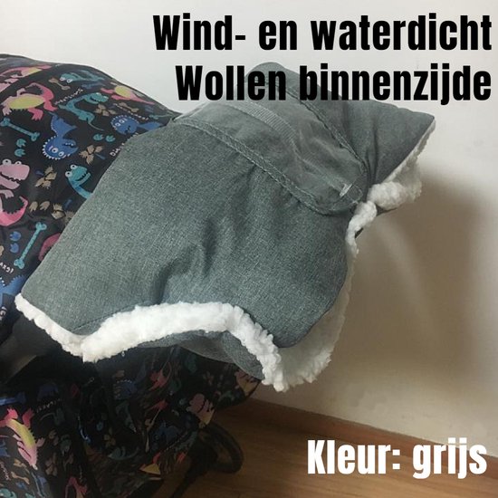 Allernieuwste.nl® Kinderwagen Handschoenen Handwarmer Buggy - Wollen Binnenzijde - Winddicht - Waterdicht - Gants de Poussette - Warme Handen Wanten - 2-in-1 - kleur Grijs van Allernieuwste.nl