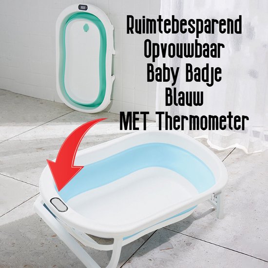 Allernieuwste.nl® Opvouwbaar Opklapbaar BabyBad met Thermometer en Standaard - Kinderbadje Babybadje Kleur Blauw van Merkloos