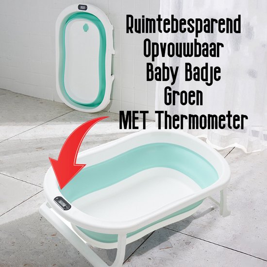 Allernieuwste.nl® Opvouwbaar Opklapbaar BabyBad met Thermometer en Standaard - Kinderbadje Babybadje Kleur Groen van Merkloos
