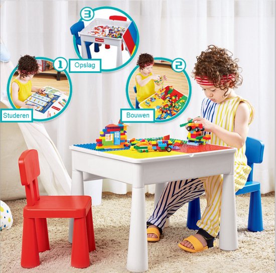 【Alles-in-1 Profi Promo】Bouwtafel set - Kindertafel met 2 Stoeltjes en 4 Bakjes - Blokkentafel - Speeltafel - Blokken Tafel Kinderen - Constructie Speelgoed 2, 3, 4, 5Y - Geschikt voor Duplo (Grote) & Lego (Kleine) Bouwstenen van Milly Mally