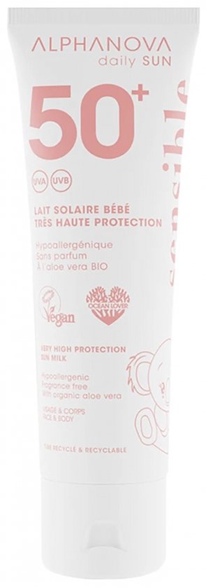 Alphanova Sun Baby sun milk sensitive bio SPF50+ 50 Milliliter van Merkloos