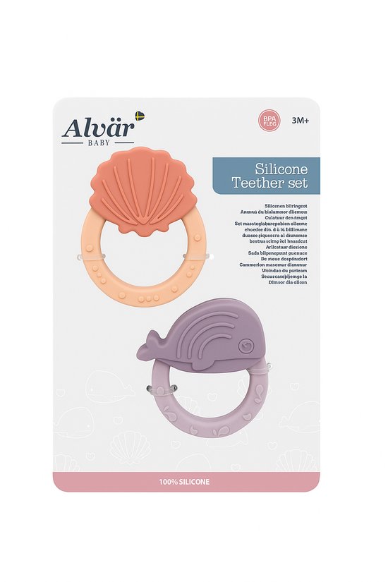 Alvär Silicone Teether Set - Baby - Tandjes doorkomen - Bijtringen - 3 Maanden - BPA Vrij van Merkloos