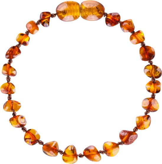 Amberos Barnsteen Armband Baby - Originele Baltische Barnsteen - Enkelbandje - Barnsteen Armband Kind - Kraamcadeau - Baby cadeau - 14 cm - Cognac van Amberos