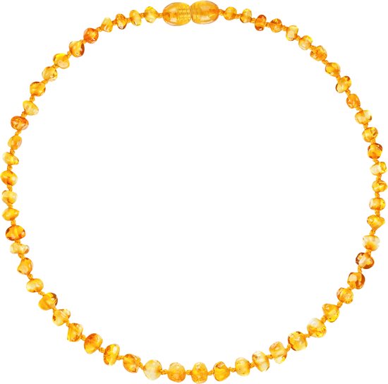 Amberos barnsteen ketting baby/peuter - originele baltische barnsteen - barnsteen ketting baby - kinderketting - natuurlijk - pijnstillend tegen doorkomende tandjes - baby - peuter - Kraamcadeau - baby cadeau - 32 cm - honey van Amber