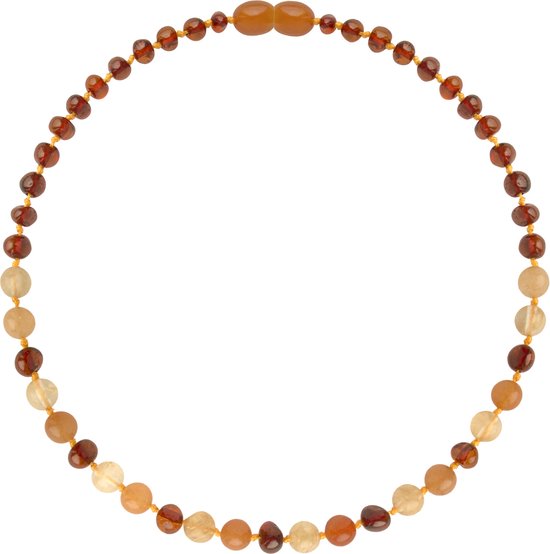 Amberos Barnsteen Kinderketting – Originele Baltische Barnsteen – Barnstenen ketting – 32 cm – Cognac/Aventurijn