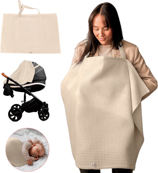 Amisly Borstvoedingsdoek - Luxe Voedingsdoek - afschermdoek - OEKO-TEX-Wafel - Materiaal-Crème - Kraamcadeau - baby van Amisly