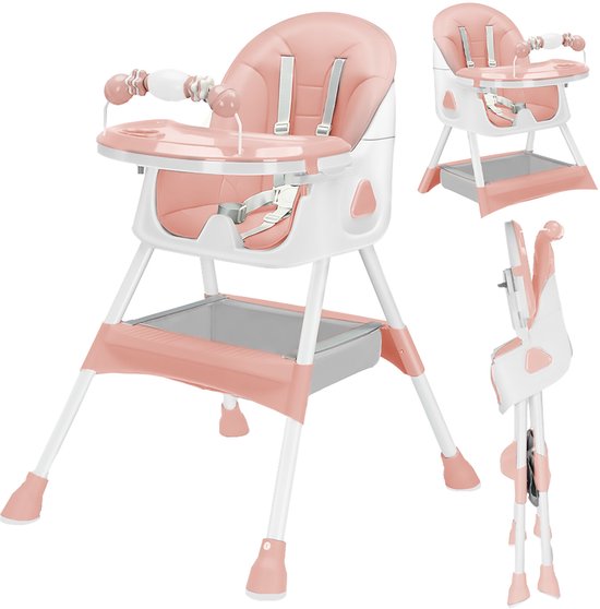 Amolass - Kinderstoel - Inklapbaar - Babystoel - Baby Eetstoel - Eetstoel Peuter - Verstelbaar - Met Speelgoedrek - Roze van Merkloos