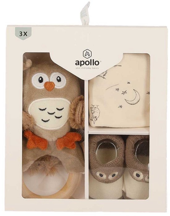 Animal baby giftbox - Uil / Owl - Kraamvisite Cadeau Voor Pasgeboren Baby's - 3 delig geschenkset - Kraamcadeau 50/56