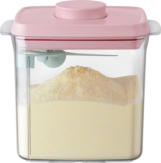 ANKOU 1700 Melkpoeder bewaarbus kleur: roze | Melkpoeder doseerdoos | Babyvoeding opslag | Melkpoeder dispenser| Babyvoeding opslag |voorraad pot met vacuüm deksel inclusief maatschep (5gram poeder) van ANKOU