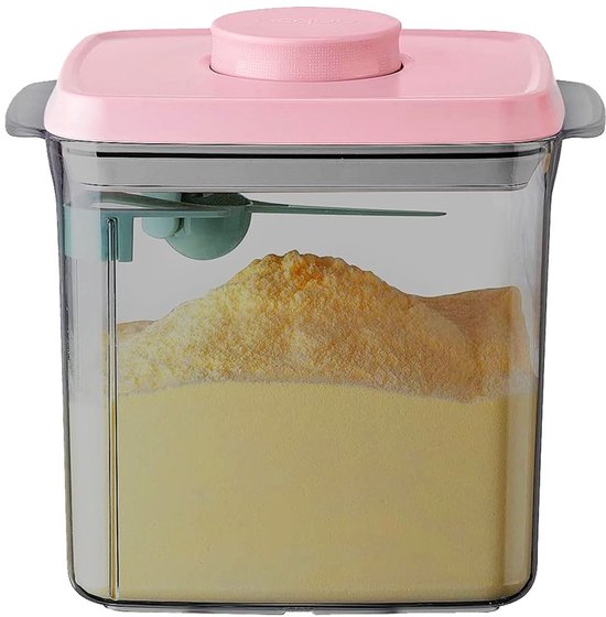 ANKOU 1700 Melkpoeder bewaarbus (UV-block/bescherming) kleur: roze | Melkpoeder doseerdoos | Babyvoeding opslag | Melkpoeder dispenser| Babyvoeding opslag |voorraad pot met vacuüm roze deksel inclusief maatschep (5gram poeder) van Merkloos