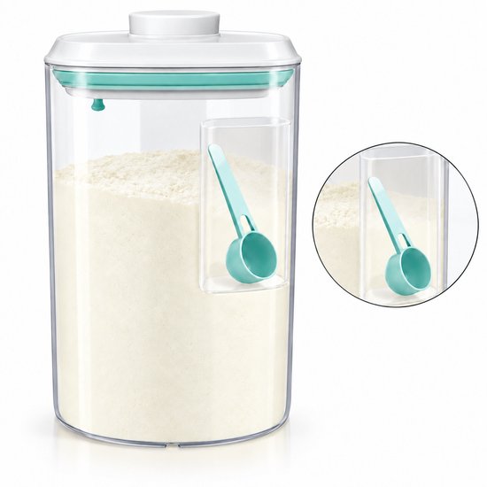 Ankou Melkpoeder Container 2000 ml – Babyvoeding Bewaarcontainer – Luchtdicht met Drukknop – Maatschep met Intern Opbergvak – BPA-vrij