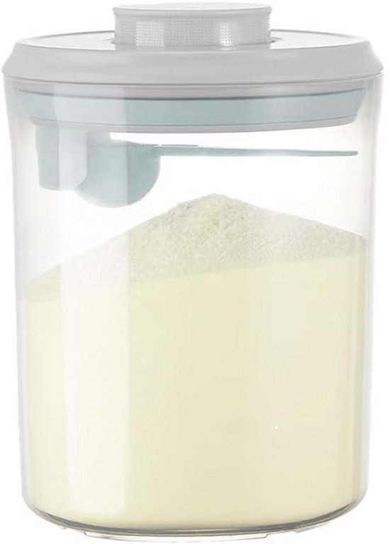 Ankou- Vacuum Luchtdichte Babyvoeding- & Bewaarcontainer (1500ml) met drukknop – inclusief maatschep - Rond - BPA vrij- melkpoeder container bewaardoos. van ANKOU