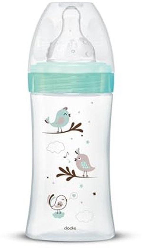 Anti-koliek fles voor baby's met ronde speen - 270 ml, 0-6 maanden - Vogelgroen