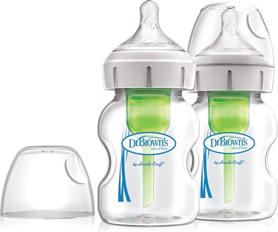 Anti-koliek glazen fles met brede hals 150ml Twin Pack