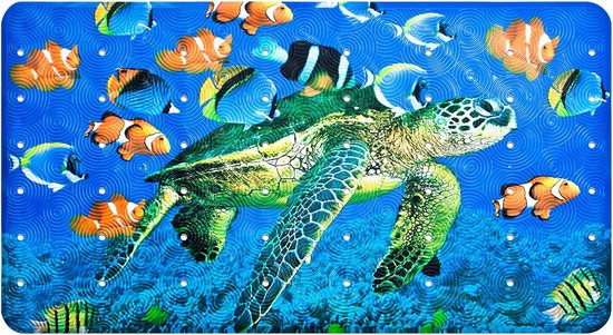 Anti-Slip Badmat voor Kinderen en Volwassenen met Zuignappen en Afvoergaten - 37x68 cm, Schildpad Ontwerp van Nuprex